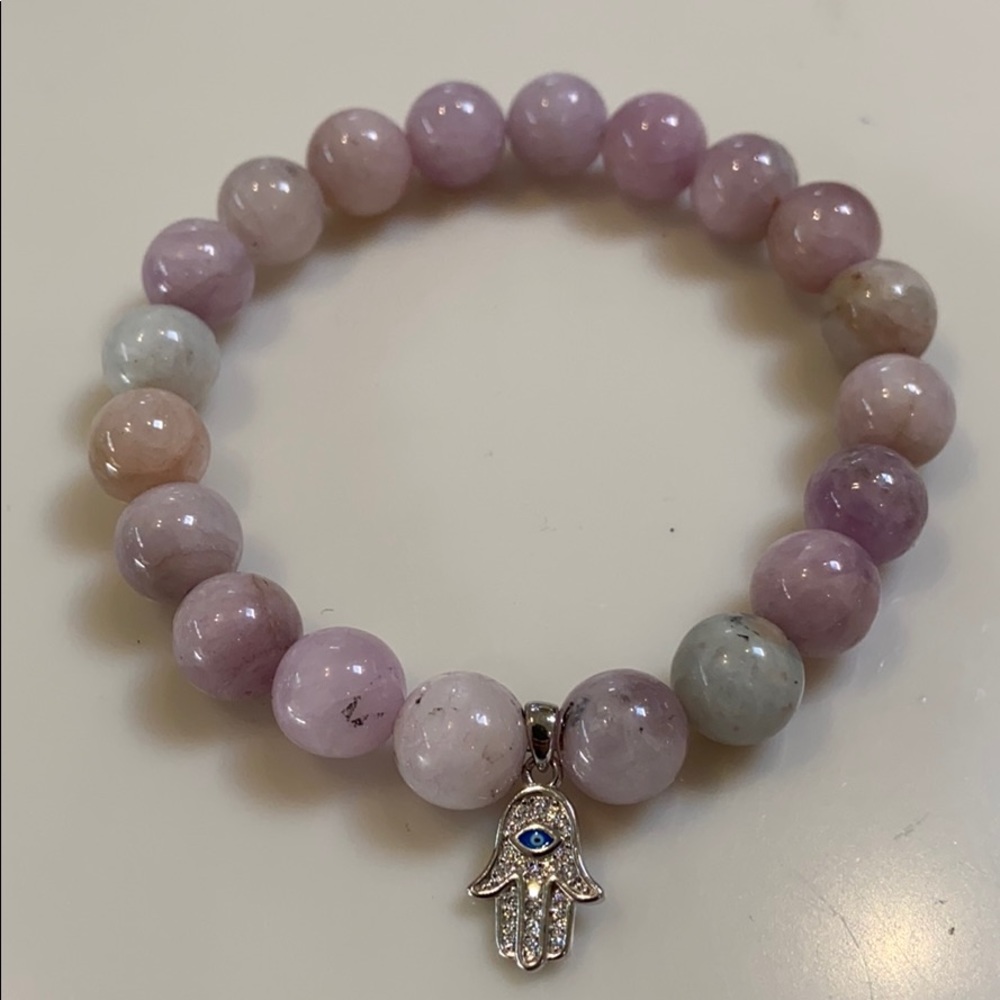 Kunzite Stone with Silver Hand of Hamza